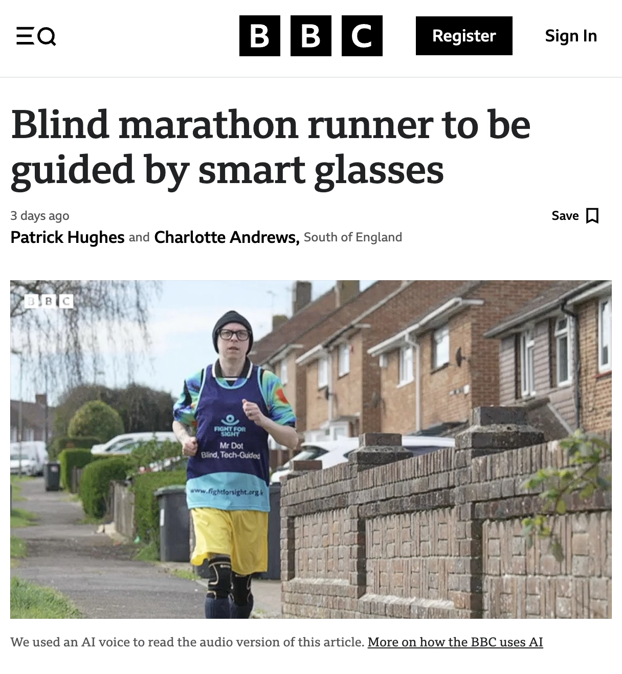 英国视障跑者挑战马拉松，将借助智能眼镜“看”到赛道、辨别方向