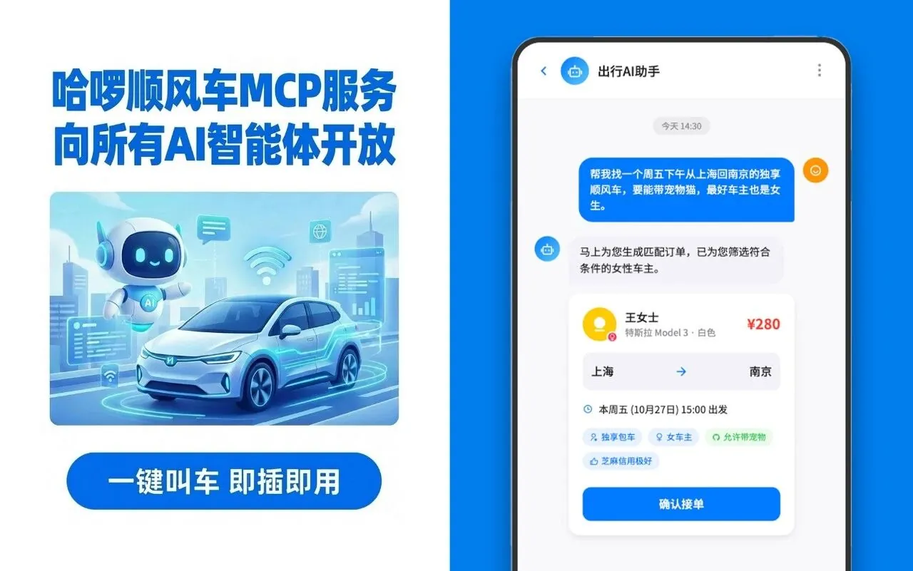 让 AI 替你叫车，哈啰顺风车上线出行行业首个 MCP 服务