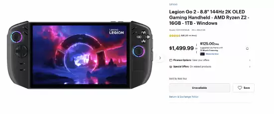 联想Legion Go 2北美大幅涨价：顶配版涨至1999.99美元，涨幅近48%