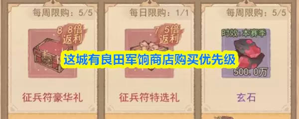 这城有良田军饷商店购买优先级