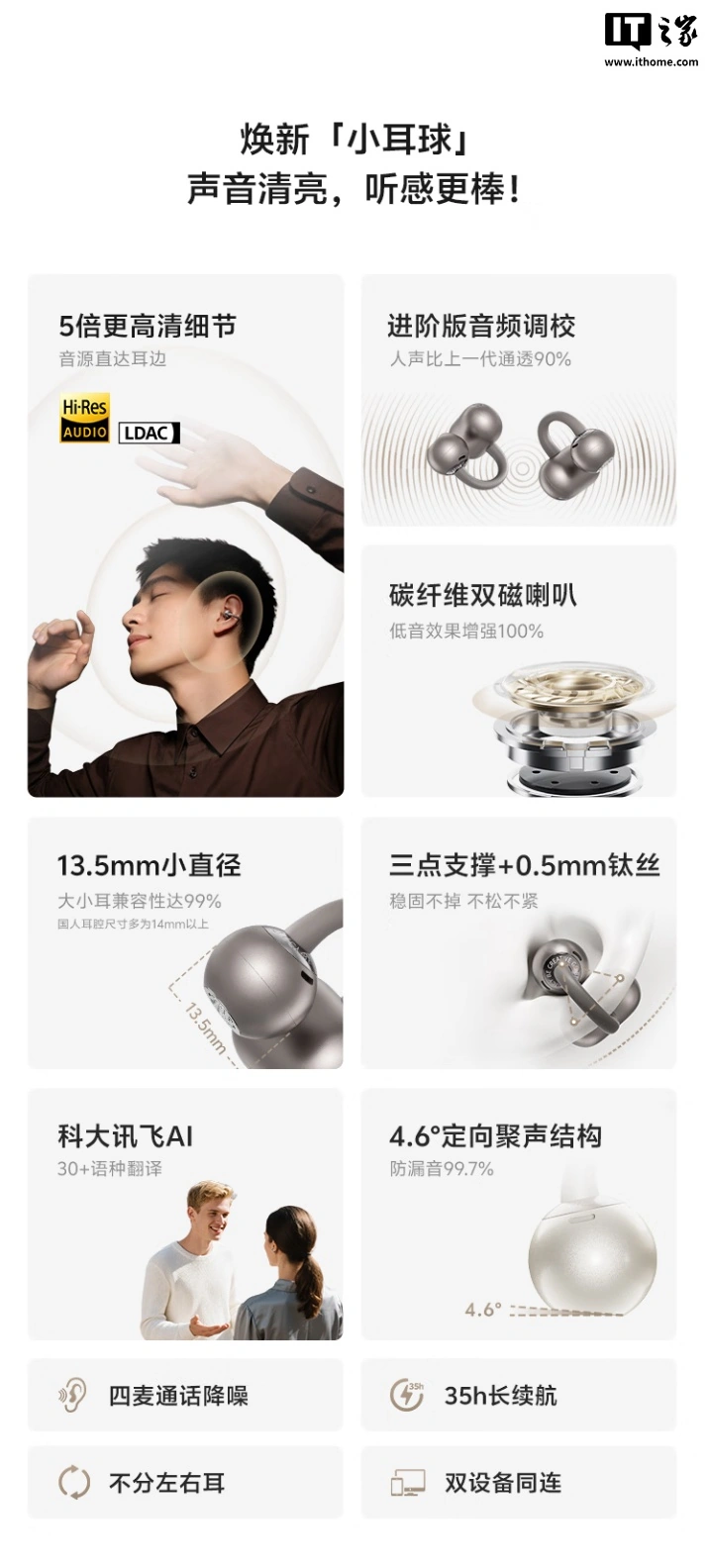 QCY 推出 C50S 耳夹式耳机:升级 LDAC、30+ 语言翻译,售价 229 元