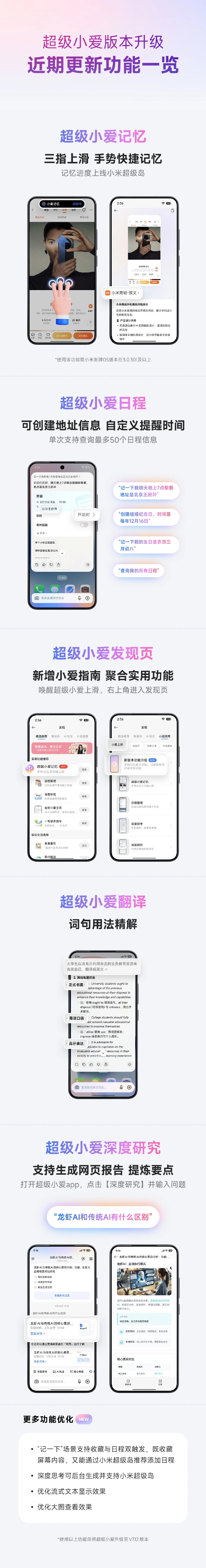 小米超级小爱 V7.12 版本升级：三指上滑便捷记忆，发现页新增小爱指南