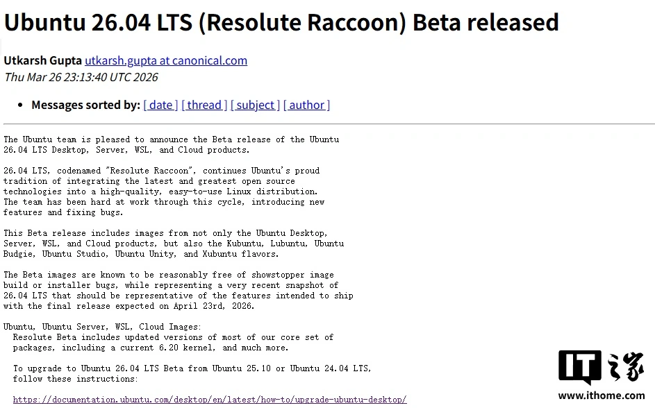 Ubuntu 26.04 LTS Beta 版发布：基于 Linux 7.0 + GNOME 50 + Mesa 26.0