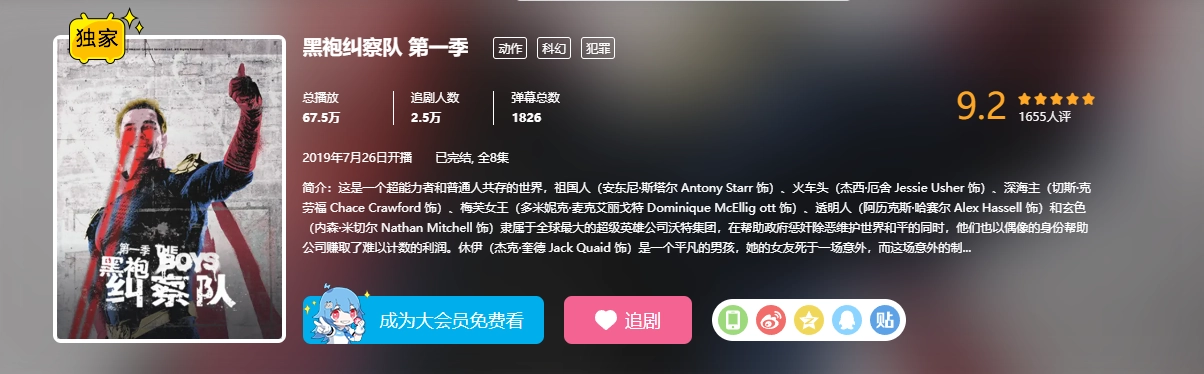 《黑袍纠察队》第一季上线 B 站,后 7 集限大会员用户观看