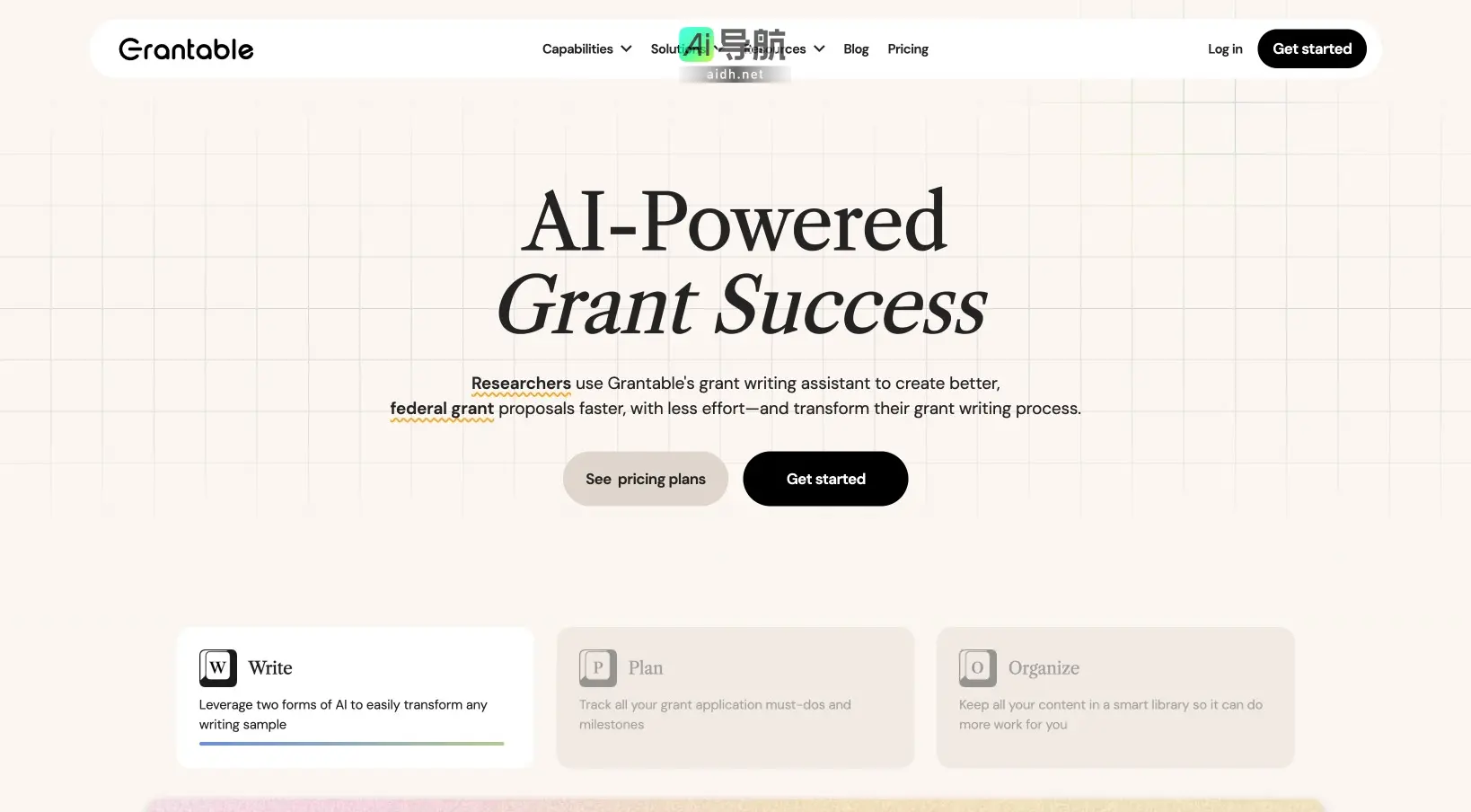 Grantable AI Grantable是一个AI驱动的平台，帮助用户高效撰写和管理资助申请，提高成功率