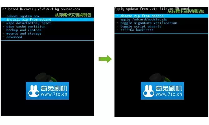 Recovery模式下选择install zip from sdcard选项示意图