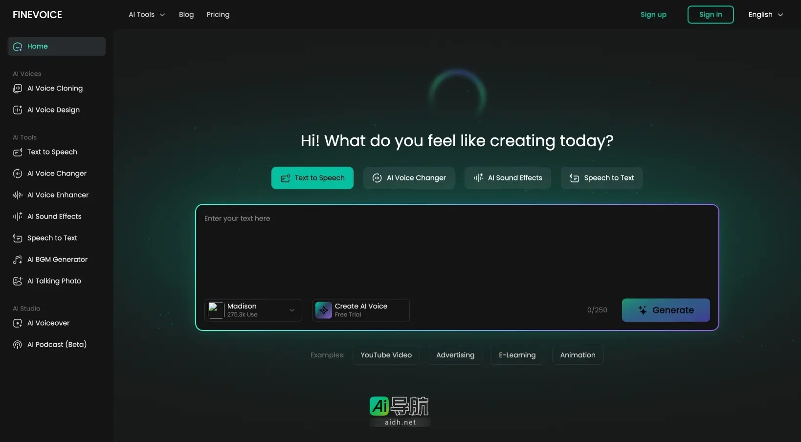 Finevoice FineVoice 提供高质量AI语音生成和定制工具，助力创作者轻松制作专业音频内容