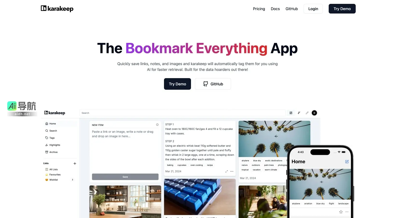 Karakeep 是一个利用AI自动标记和管理书签、笔记及图片的高效工具