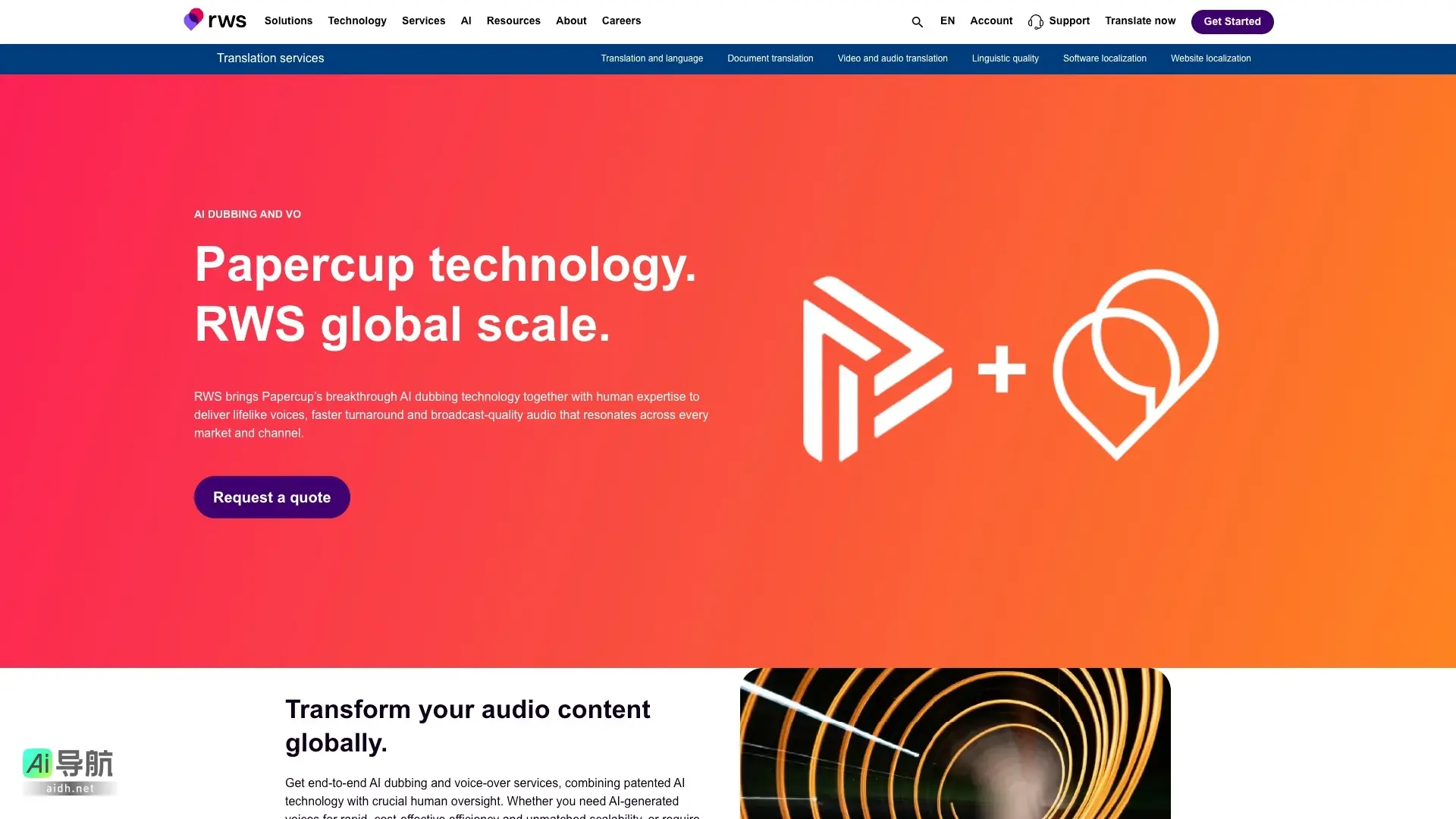 RWS 专注于结合AI技术与人类专业，提供高质量的全球音频内容本地化服务