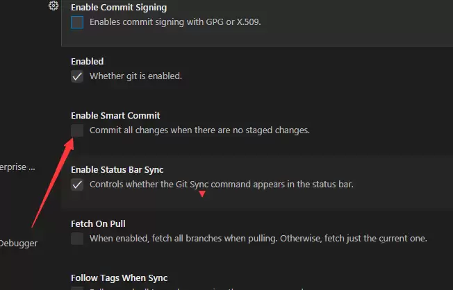 VSCode中git怎么开启智能提交