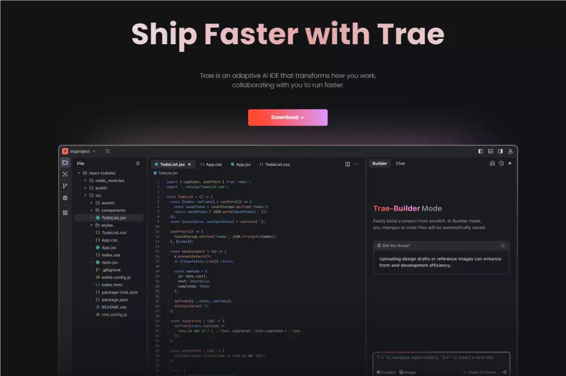Trae：免费AI编程与学习工具，一款针对中文开发者的 AI 集成开发环境
