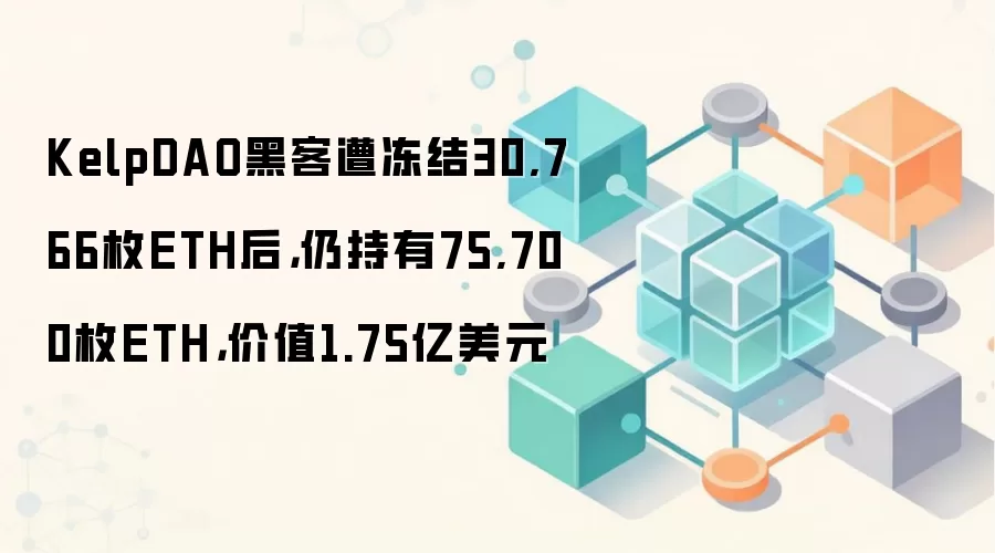 KelpDAO黑客遭冻结30,766枚ETH后，仍持有75,700枚ETH，价值1.75亿美元