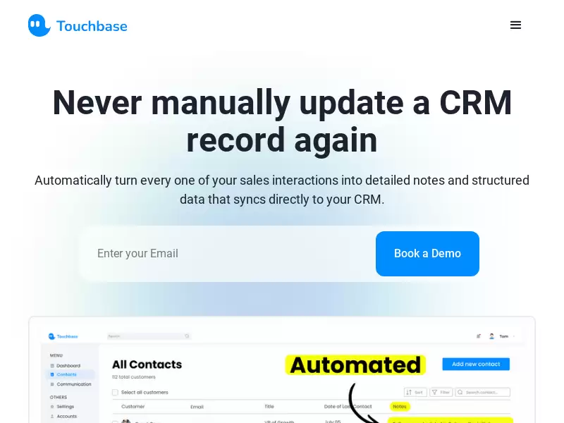 Touchbase CRM : 销售AI工具，自动将邮件等沟通转化为结构化信息并直接更新CRM