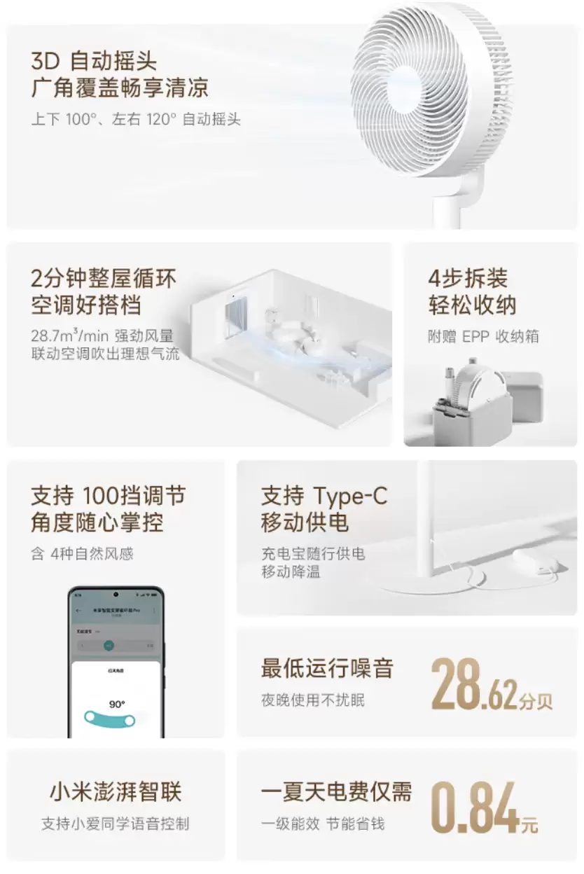 小米推出米家智能变频循环扇 Pro：支持USB-C供电、可自由调节高度，499元