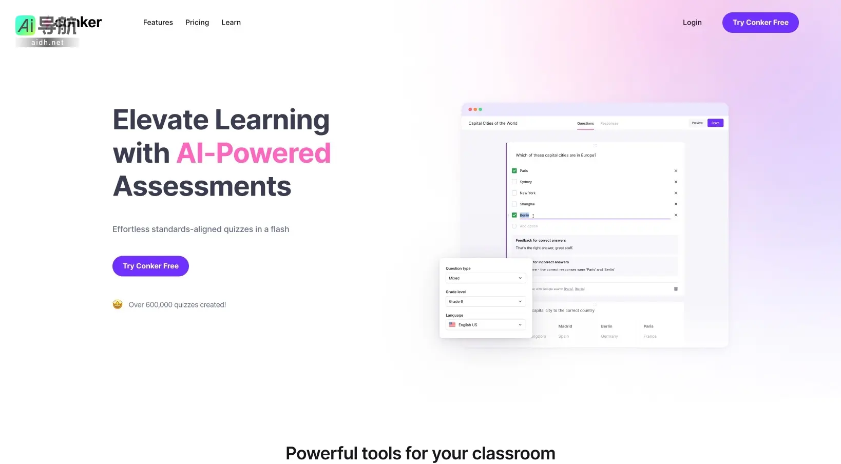 Conker AI Conker通过AI驱动的测验工具，简化教育评估，提升课堂互动与学习效果