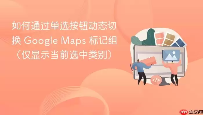 如何通过单选按钮动态切换 Google Maps 标记组（仅显示当前选中类别）