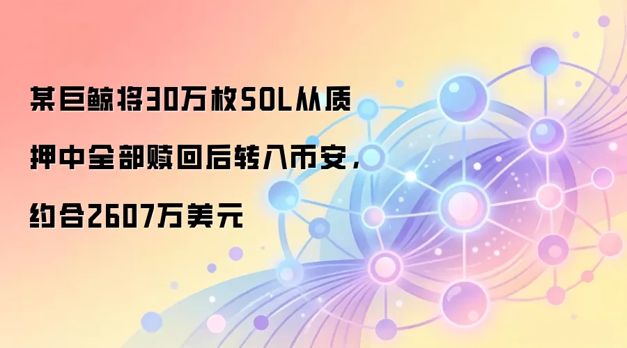 某巨鲸将30万枚SOL从质押中全部赎回后转入币安，约合2607万美元