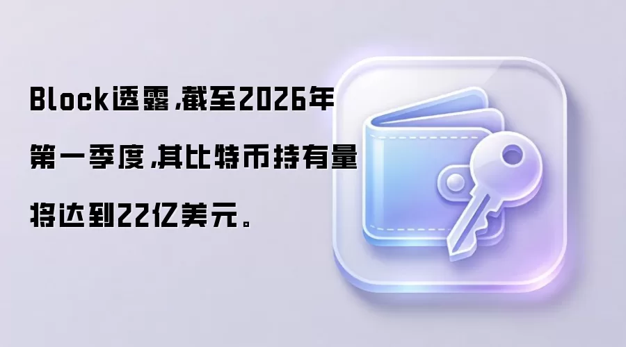 Block透露，截至2026年第一季度，其比特币持有量将达到22亿美元。