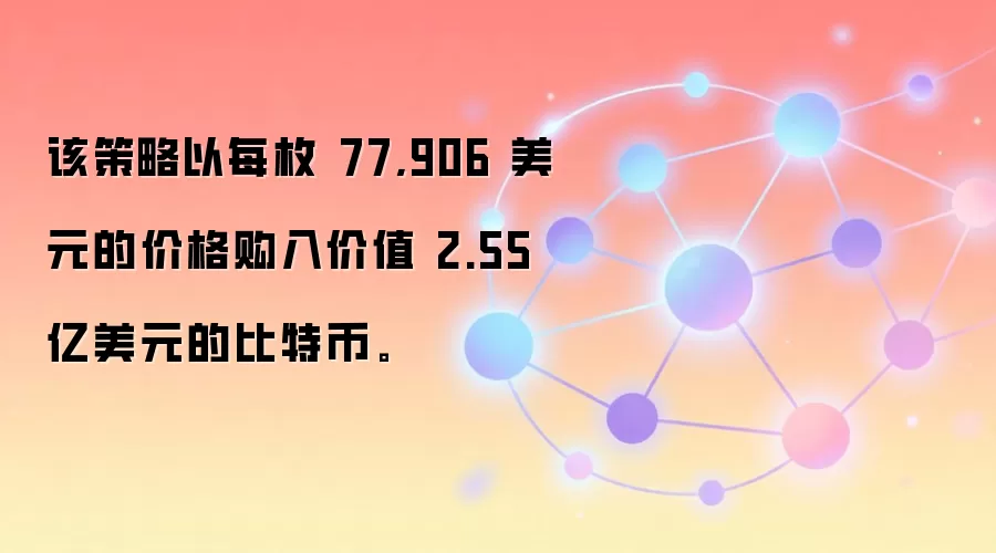 该策略以每枚 77,906 美元的价格购入价值 2.55 亿美元的比特币。