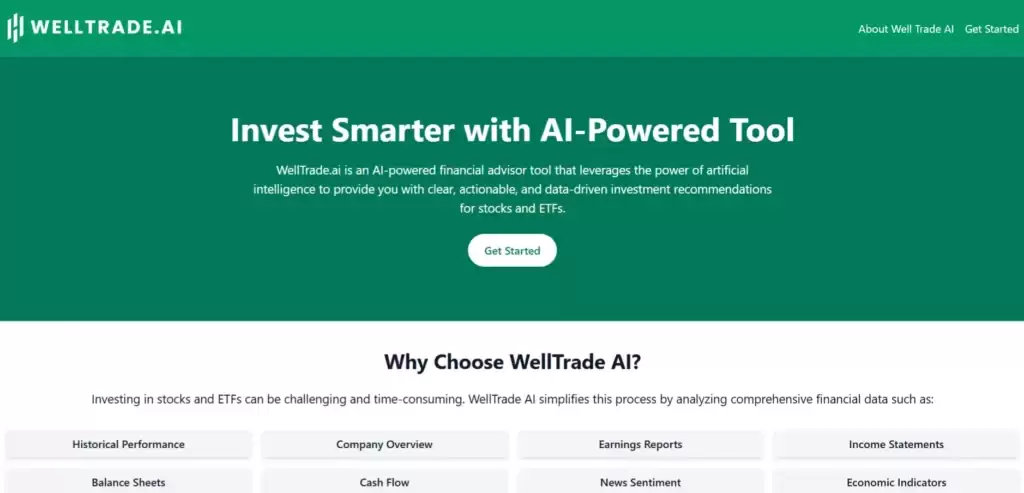 WellTrade：AI财务顾问工具，为您提供清晰、可操作且数据驱动的股票和 ETF 投资建议