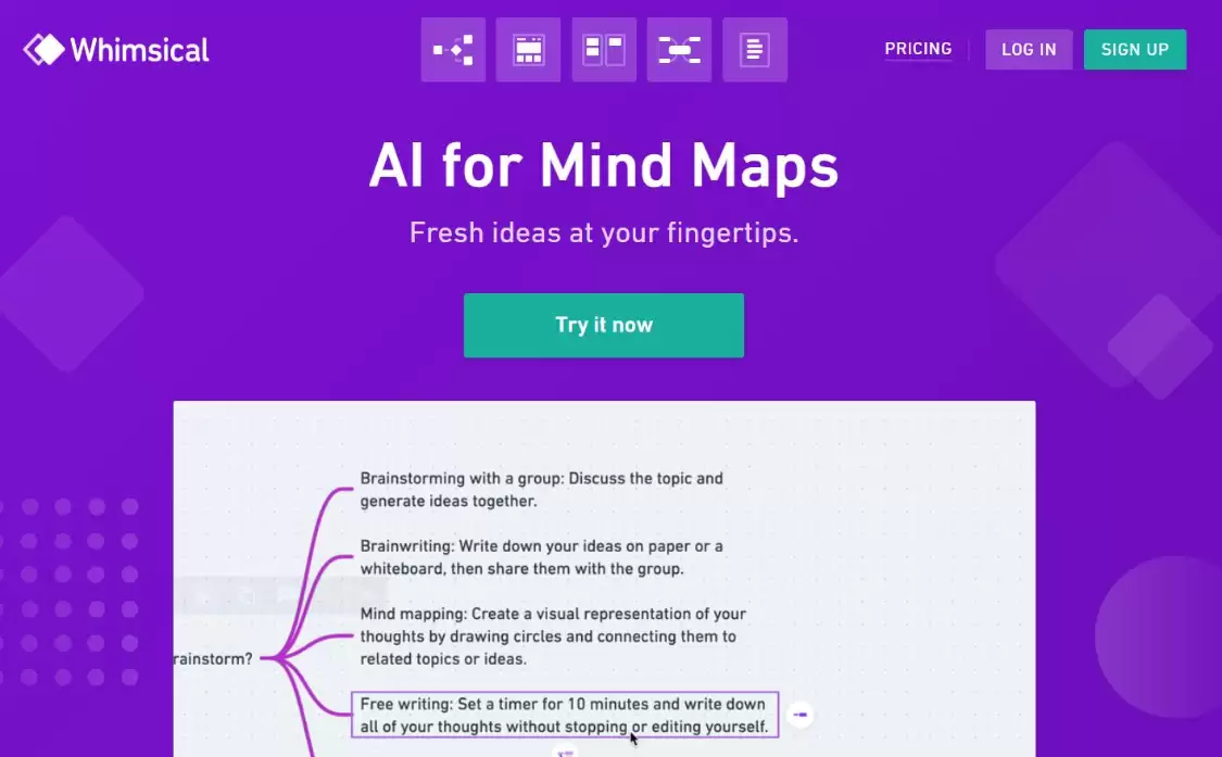 Whimsical：免费好用的思维导图生成工具，集成了多种绘图功能的AI在线工具
