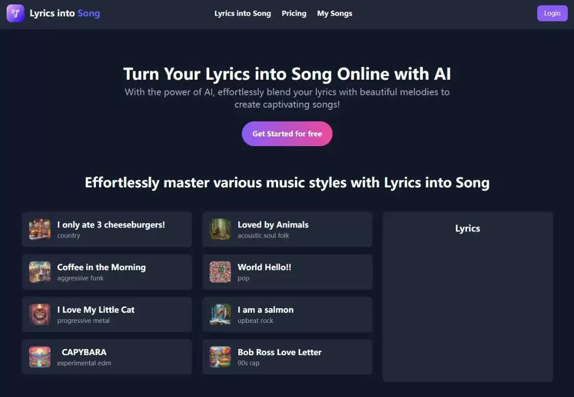 Lyrics into Song AI：AI音乐生成工具，免费在线将歌词转换成歌曲