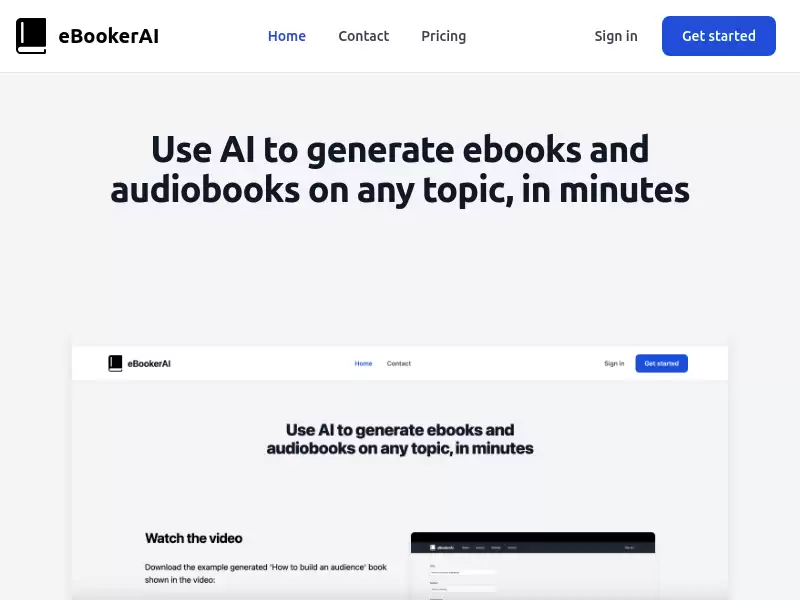 eBookerAI : 用AI生成任何主题的电子书和有声书
