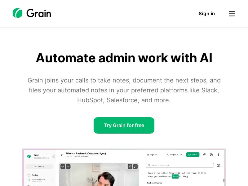 Grain AI : 解放你的客户会议，使用Grain AI