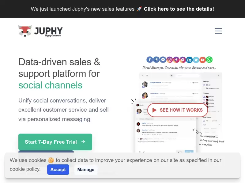 Juphy 3.0 : 社交渠道的数据驱动型销售和支持平台