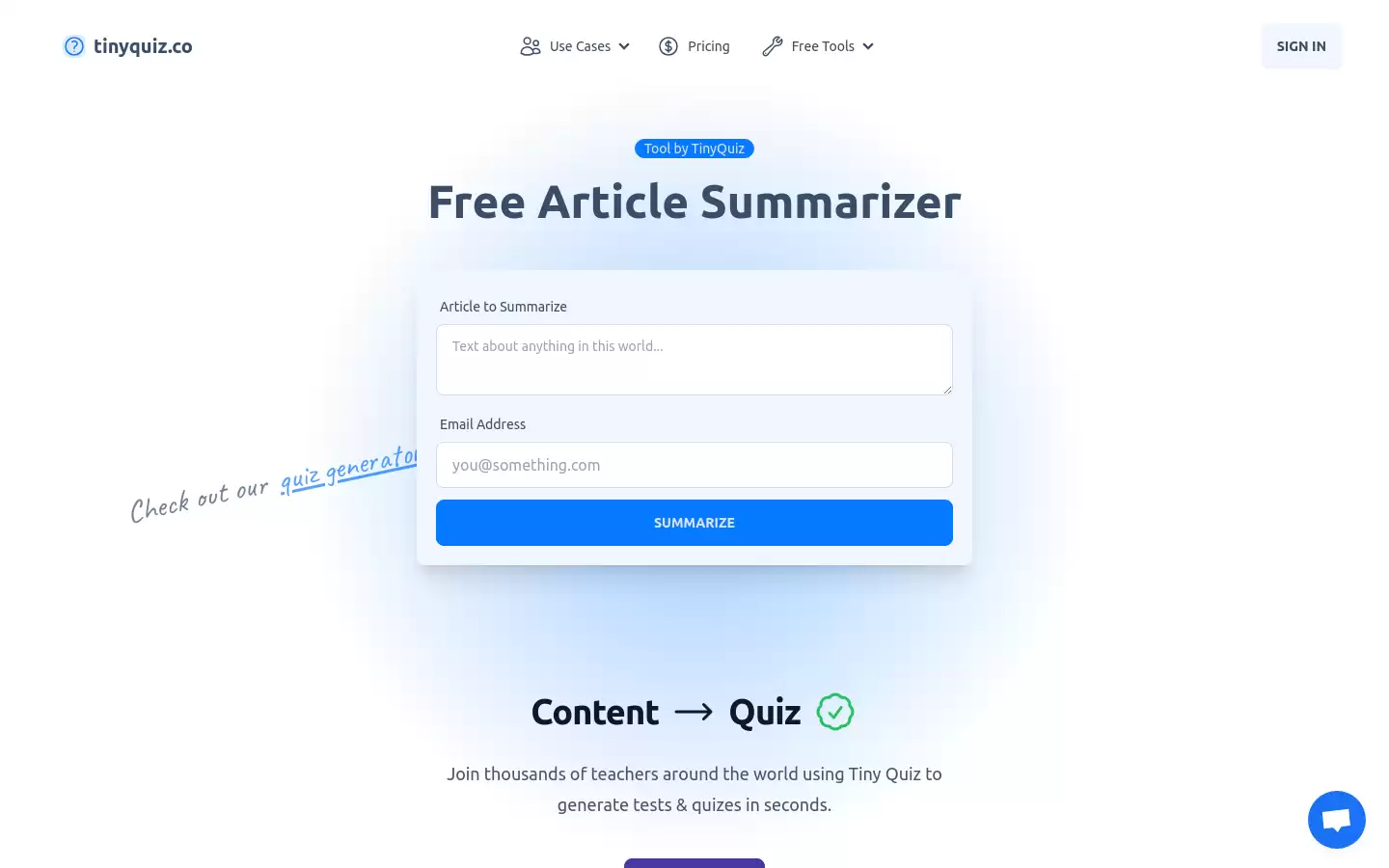 TinyQuiz : 文章摘要工具