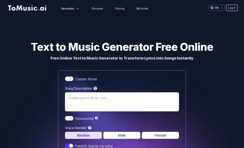 ToMusic.ai：AI文本转音乐生成器-免费试用、收费介绍、效果评测、官网入口及在线体验、APP下载和教程