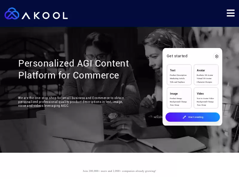 AI Commerce Content Platform by Akool : 一站式小企业和电子商务的个性化专业产品文案服务