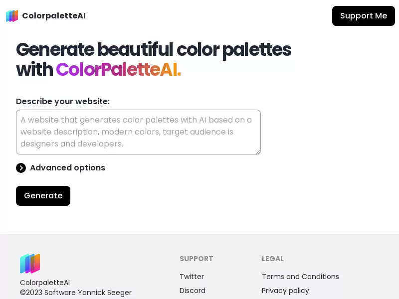 ColorpaletteAI : AI生成网站描述的色彩调色板