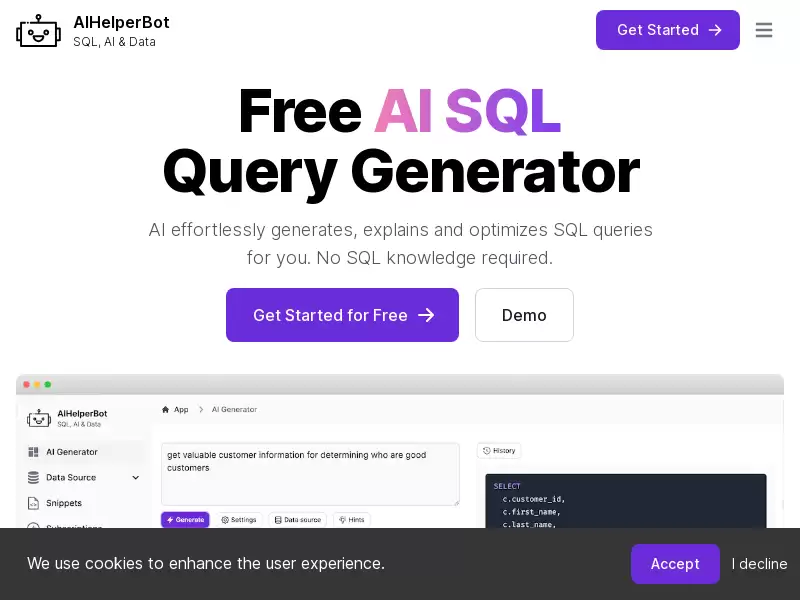 AIHelperBot : AI轻松生成、解释、优化SQL查询
