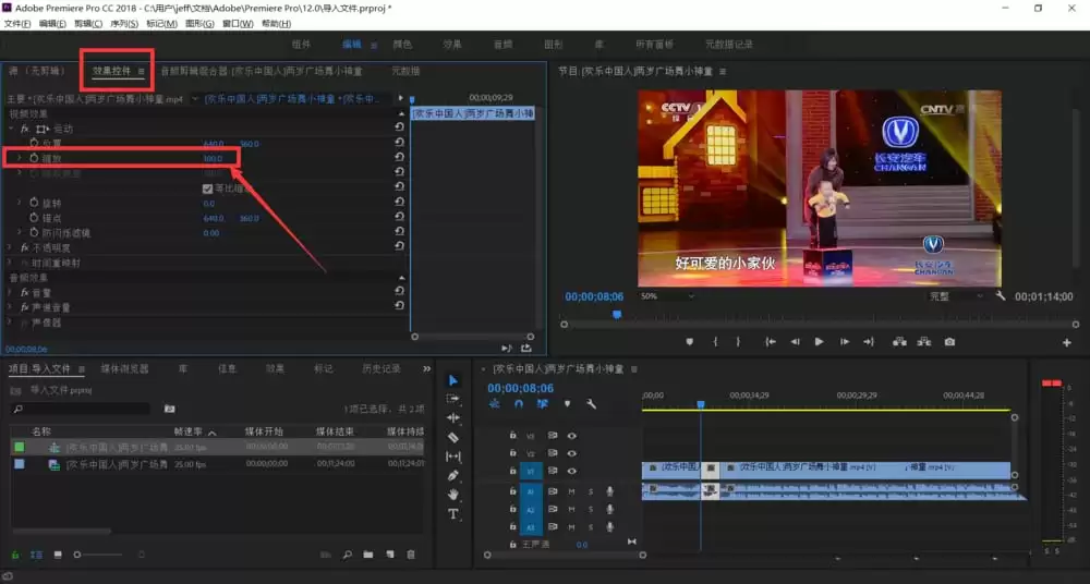 premiere cc2018素材怎么局部放大