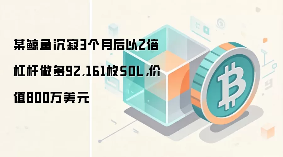 某鲸鱼沉寂3个月后以2倍杠杆做多92,161枚SOL，价值800万美元
