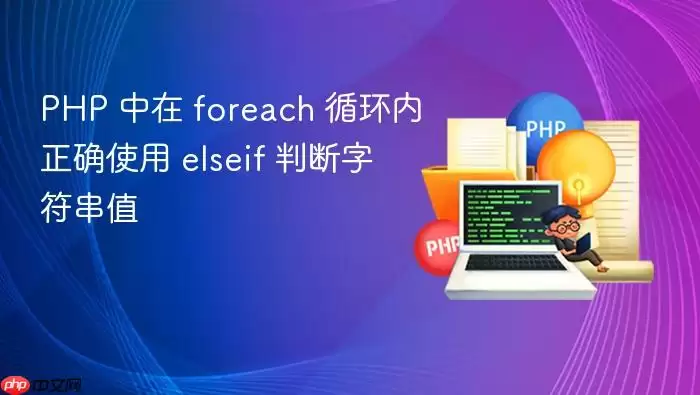 PHP 中在 foreach 循环内正确使用 elseif 判断字符串值