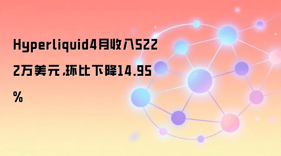 Hyperliquid4月收入5222万美元，环比下降14.95%
