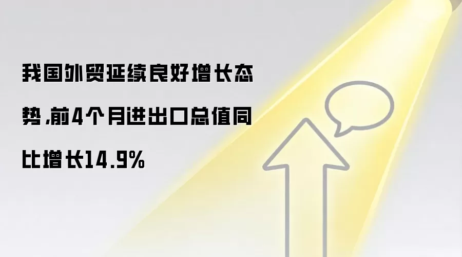 我国外贸延续良好增长态势，前4个月进出口总值同比增长14.9%