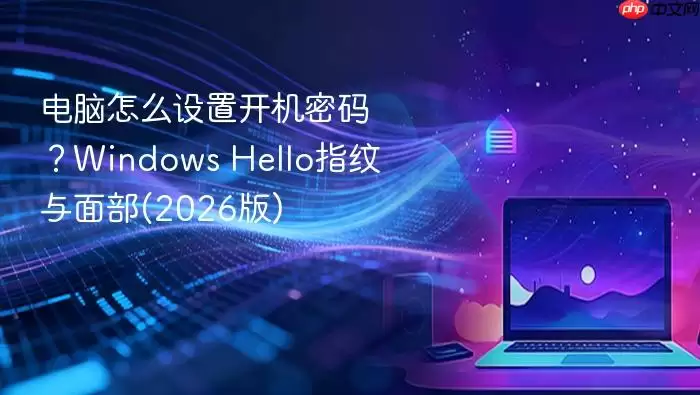 电脑怎么设置开机密码？Windows Hello指纹与面部(2026版)
