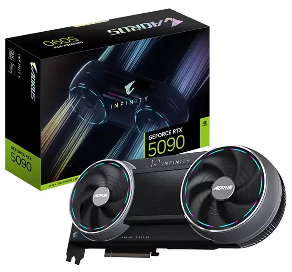 技嘉AORUS RTX 5090 INFINITY发布:双风扇藏着第三把风扇 出厂超频327MHz