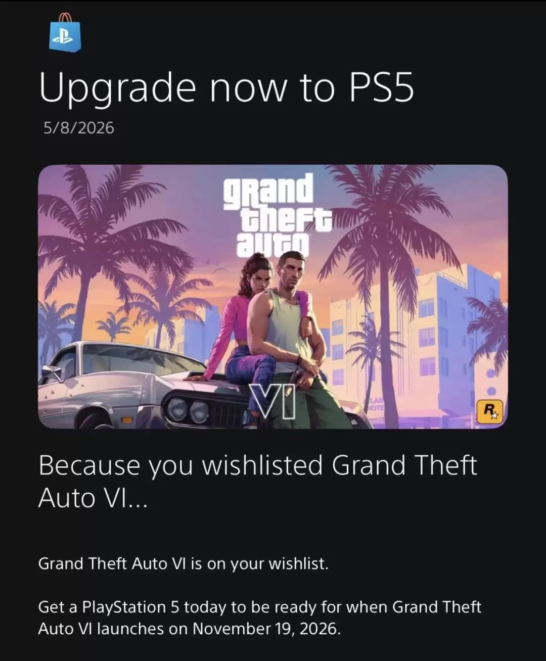 索尼在《GTA6》发售前敦促PS4用户升级到PS5