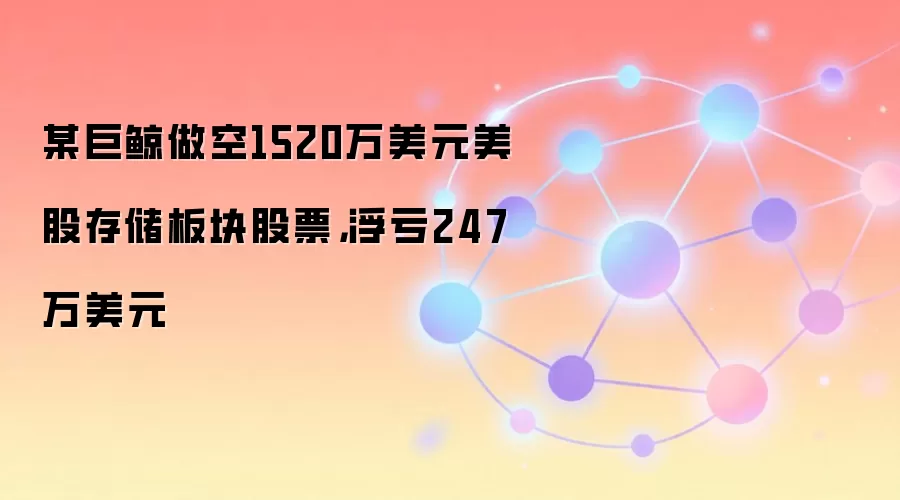 某巨鲸做空1520万美元美股存储板块股票，浮亏247万美元