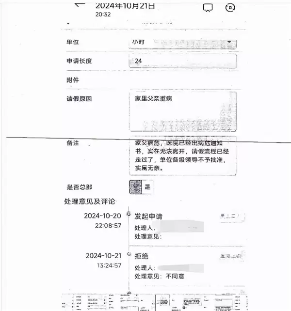 女子请假陪护病危父亲屡遭拒：父亲去世当天又因旷工被开除 法院判了
