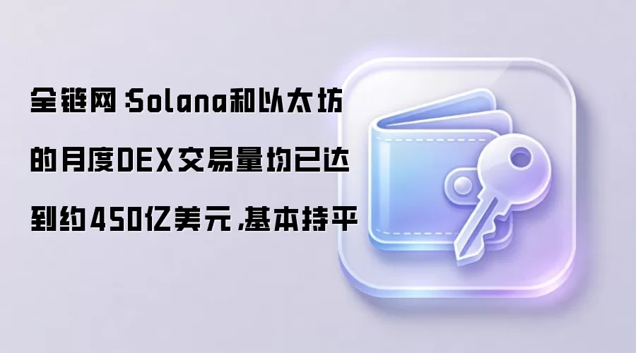 全链网：Solana和以太坊的月度DEX交易量均已达到约450亿美元，基本持平
