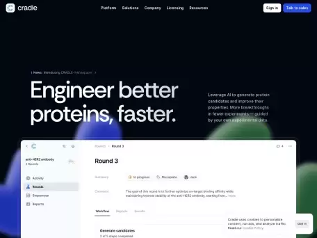 Cradle.bio-Cradle 使用强大的预测算法和 AI 设计建议帮助生物学家在创纪录的时间内设计出改进的蛋白质