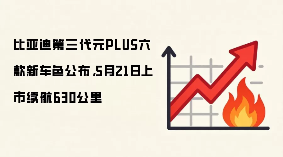 比亚迪第三代元PLUS六款新车色公布，5月21日上市续航630公里