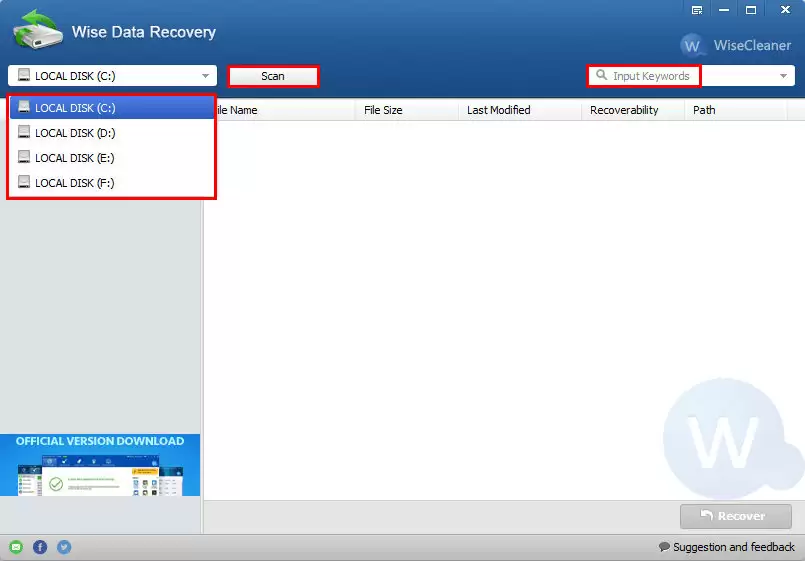 Wise Data Recovery软件界面示意图