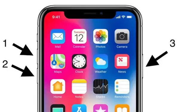 强制重启iPhone X按键操作示意图