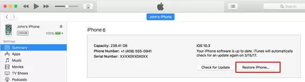 iTunes恢复iPhone界面示意图